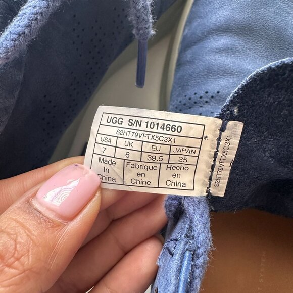 UGG Mens Larken Stripe Perf Blue Lace-Up Shoes Size 7 Suede Casual Sneakers - Picture 6 of 7